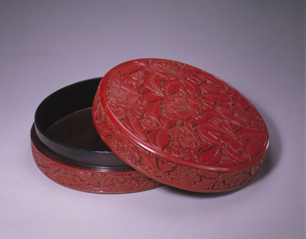 图片[1]-Red flower pattern round box-China Archive